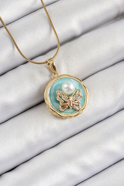 BESKAR 316L Steel Chain Zircon Stone Turquoise Artistic Portrait Pearl Detailed Butterfly Model Gold Color Women