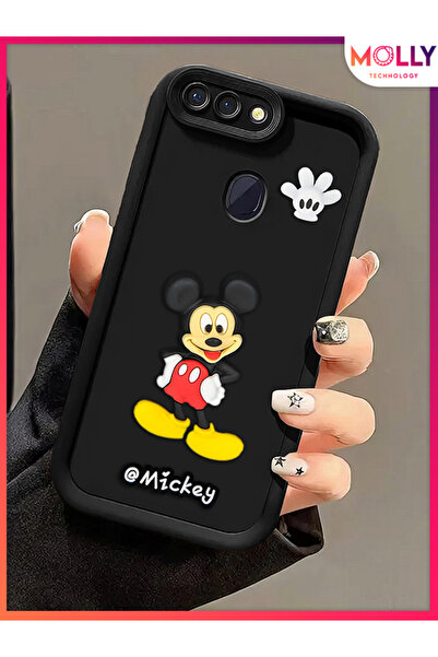 Molly Oppo A5s İçin Siyah Kenarları Kalın 3d Kabartmalı Mickey Silikon Kılıf