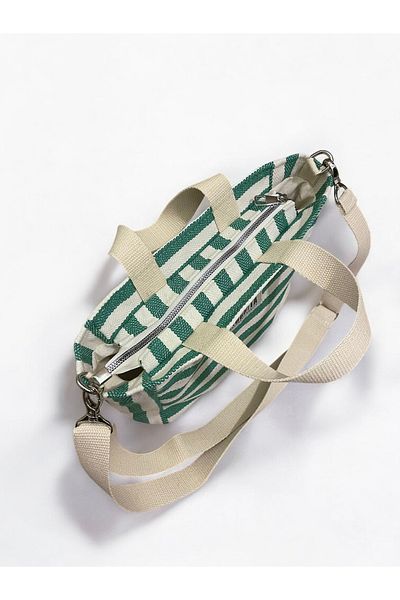 Nuggita Mini Size Zippered Herringbone Striped Woven Handbag / Cross Strap - Green