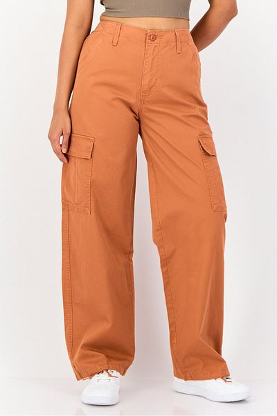 Levi's Women Baggy Fit Solid Cargo Pants, Rust