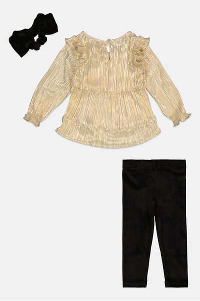 Dkny Toddlers Girl 2 Pcs Metallic Top And Pants Set With Scrunchie, Multicolor