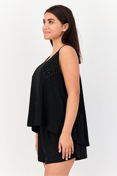 Flora Flora By Flora Nikrooz Women 2 Pieces Eyelet Sleepwear Top And Bottom Set, Black