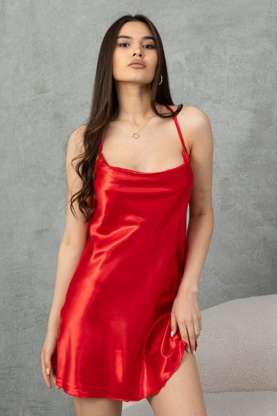 Bluewhs Women's Nightdress with Straps, Degaje Collar, Back, Chest, Low-Cut Satin Mini Short Nightdress