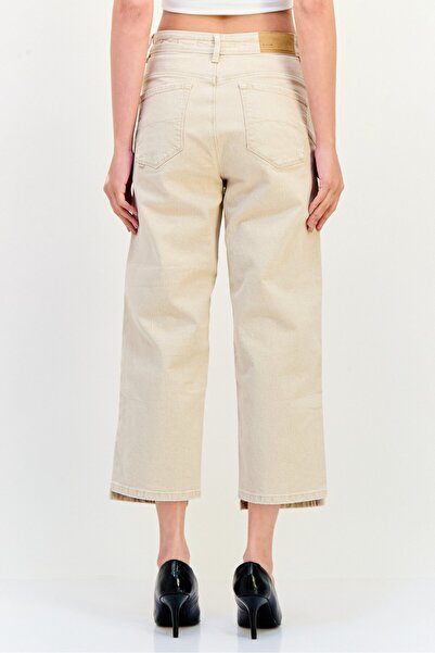 Salsa Women Cropped Straight Fit Washed Stretchable Jeans, Beige