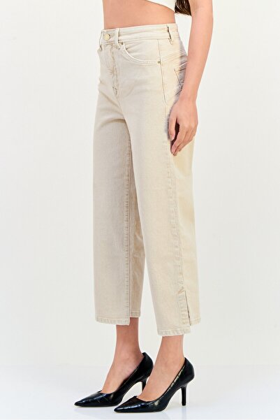 Salsa Women Cropped Straight Fit Washed Stretchable Jeans, Beige