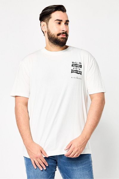 John Richmond Men Crew Neck Short Sleeve Graphic T Shirt, White