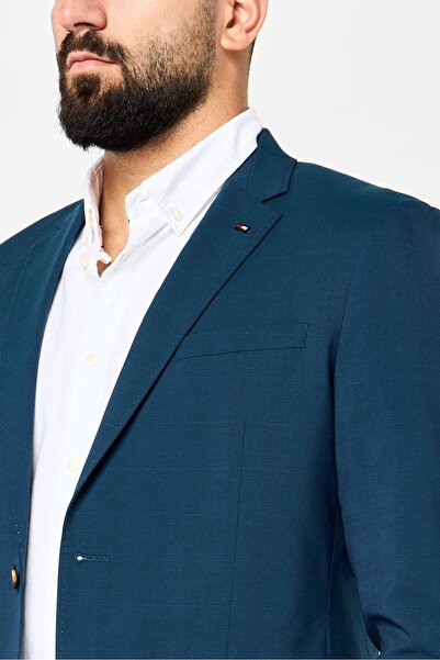 Tommy Hilfiger Men Tailored Fit Long Sleeves Checkered Blazer, Teal Green