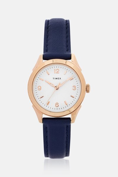 Timex Women TW2R91200 Leather Analog Watch 28 mm, Navy