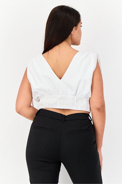 Reserved Women V-Neck Sleeveless Solid Crop Top, White