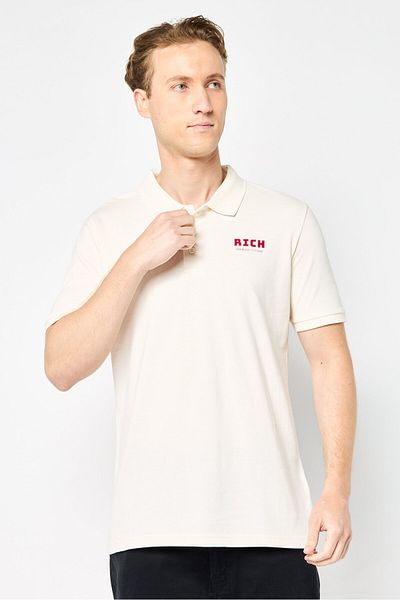 John Richmond Men Regular Fit Brand Logo Short Sleeves Polo Shirt, Off White