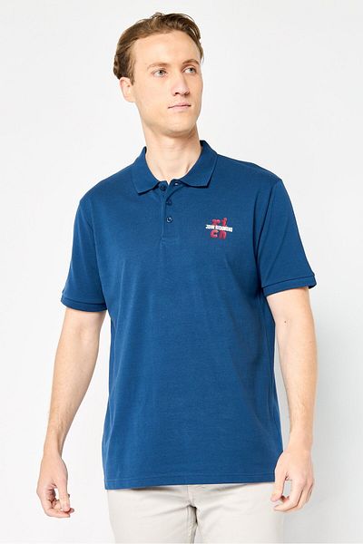 John Richmond Men Regular Fit Short Sleeve Brand Logo Polo Shirt, Navy