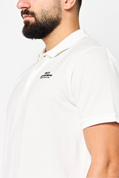 John Richmond Men Regular Fit Brand Logo Short Sleeves Polo Shirt, White