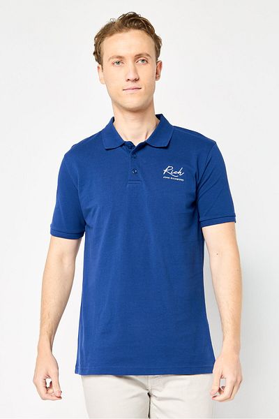John Richmond Men Regular Fit Brand Logo Short Sleeves Polo Shirt, Navy