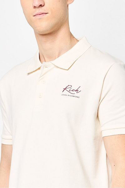 John Richmond Men Regular Fit Brand Logo Short Sleeves Polo Shirt, Cream