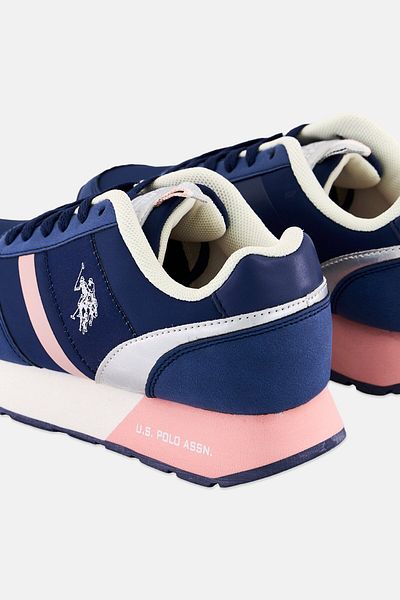 U.S. Polo Assn. حذاء كاجوال نسائي من النايلون البيئي برباط من جلد السويد، أزرق