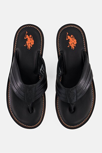 U.S. Polo Assn. Men Leather Slip On Slippers, Black