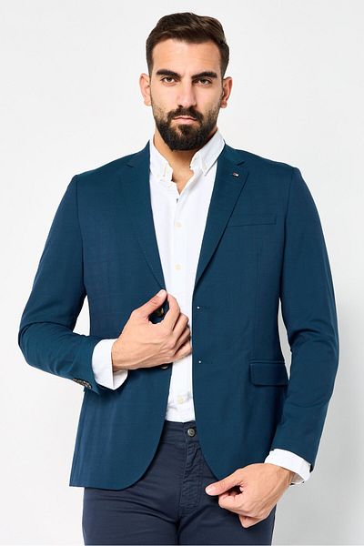 Tommy Hilfiger Men Tailored Fit Long Sleeves Checkered Blazer, Teal Green