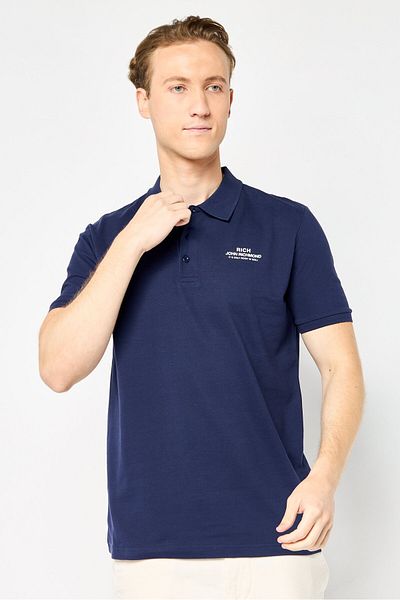 John Richmond Men Regular Fit Short Sleeve Brand Logo Polo Shirt, Navy