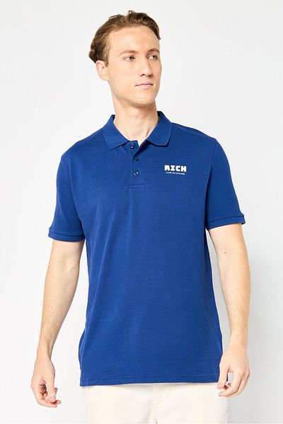 John Richmond Men Regular Fit Brand Logo Short Sleeves Polo Shirt, Navy