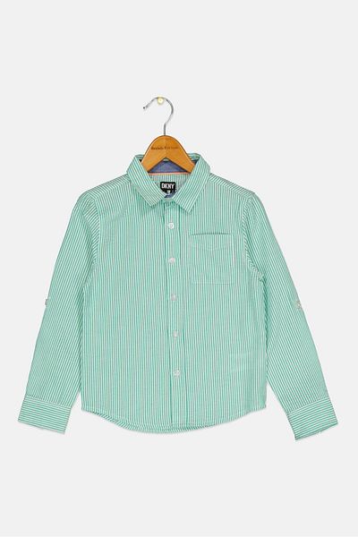Dkny Kids Boy Pointed Collar Long Sleeve Stripe Casual Shirt, Multicolor