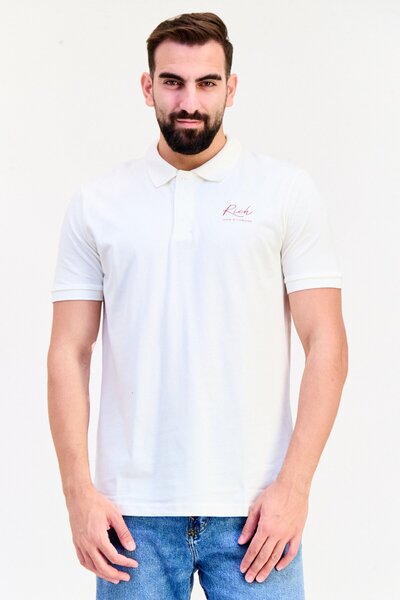John Richmond Men Regular Fit Brand Logo Short Sleeves Polo Shirt, Off White