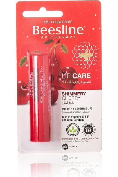 Beesline Lip Care, Shimmery Cherry for Sensitive & Dry Lips, Rich in Vitamins E & F and Beta-Caroten