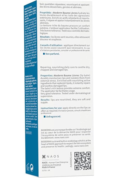 Bioderma Atoderm Restorative Lip Balm for Very Sensitive Skin, 15 ml