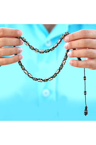 Tesbihane Συστηματικά κομμένα ροζάρια Kuka από ρυζόχαρτο με πράσινο και λευκό σμάλτο