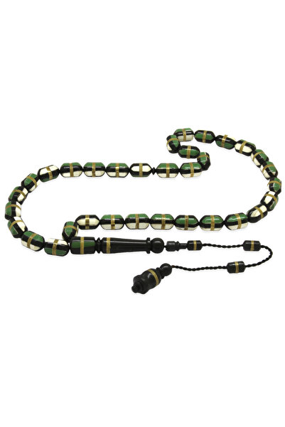 Tesbihane Συστηματικά κομμένα ροζάρια Kuka από ρυζόχαρτο με πράσινο και λευκό σμάλτο