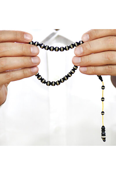 Tesbihane مسبحة كوكا سوداء مقطوعة بشكل أسطواني معدني مع نظام