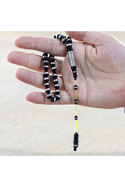 Tesbihane مسبحة كوكا سوداء مقطوعة بشكل أسطواني معدني مع نظام