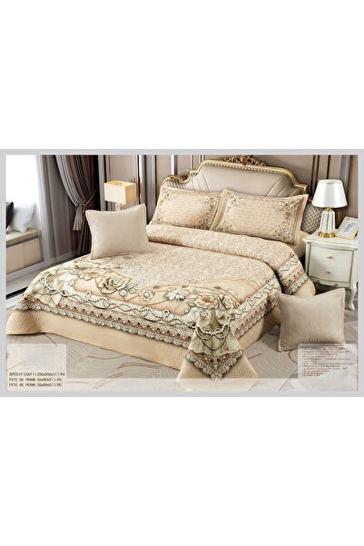 CHIRASO CHIRASO Velvet Duvet Cover Set, 5 Pieces, 230x250, Flower Print, cream brown