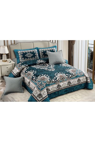 CHIRASO CHIRASO Velvet Duvet Cover Set, 5 Pieces, 230x250, Abstract Print, dark turquoise