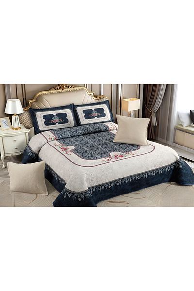 CHIRASO CHIRASO Velvet Duvet Cover Set, 5 Pieces, 230x250, Abstract Print, dark blue