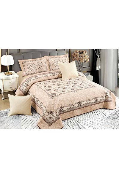 CHIRASO CHIRASO Velvet Duvet Cover Set, 5 Pieces, 230x250, Abstract Print, Cream Brown