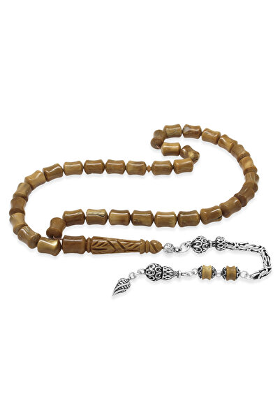 Tesbihane Ασημένια αλυσίδα 925 με φούντα, χειροποίητη τεχνολογία Imame, σκούρο καφέ ροζάριο Kuka