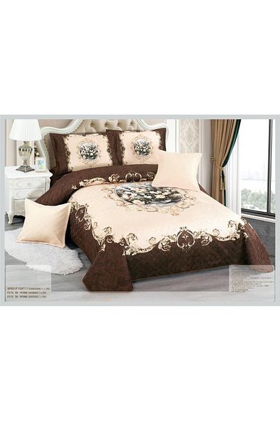 CHIRASO CHIRASO Velvet Duvet Cover Set, 5 Pieces, 230x250, Flower Print, dark brown-cream