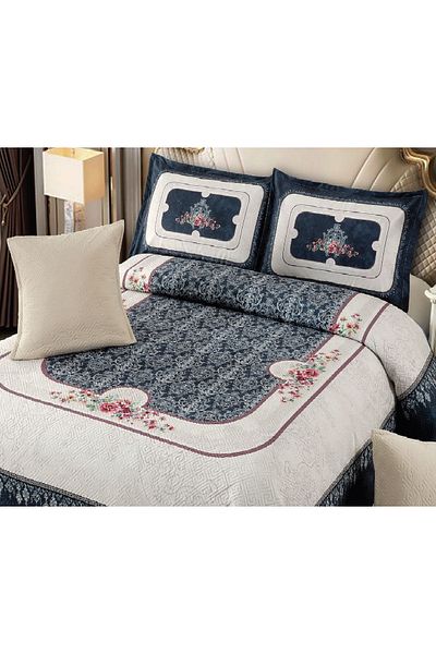 CHIRASO CHIRASO Velvet Duvet Cover Set, 5 Pieces, 230x250, Abstract Print, dark blue