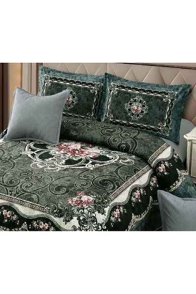 CHIRASO CHIRASO Velvet Duvet Cover Set, 5 Pieces, 230x250, Abstract Print, dark green