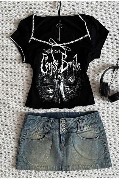 Köstebek Y2K Style  Bride Collar Stitching Detail Ribbon Short Sleeve Blouse