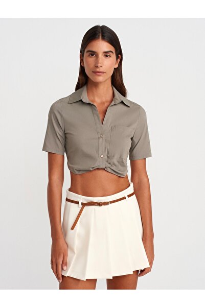 Dilvin Cep detaylı Crop Gömlek