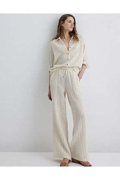 Mavi Beige Striped Low Waist Wide Leg Women's Trousers Dmk.1010696.87977.