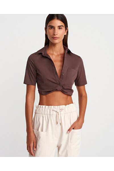 Dilvin Cep detaylı Crop Gömlek