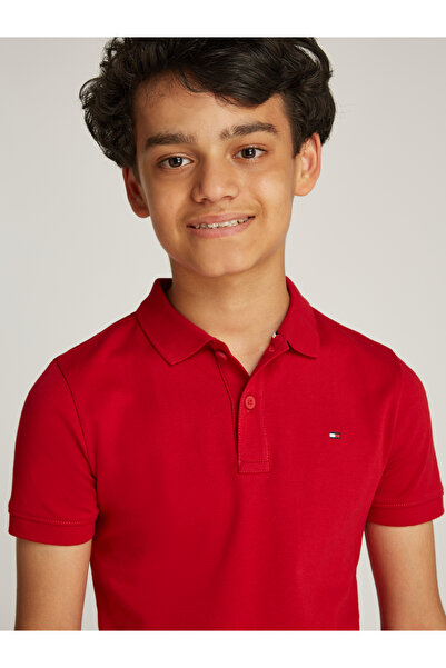 Tommy Hilfiger Boys Medium Red Interlock Regular Fit Short Sleeve Polo T-Shirt