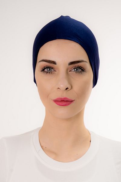 Şalcenneti.com Navy Blue Color Bonnet with Seamless Tie on the Front