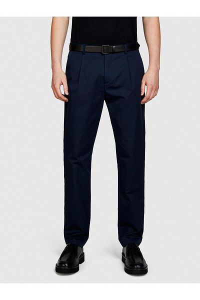 Sisley 100% Cotton Pleated Front Skinny Leg Trousers Men's Navy Blue Trousers - 324P4Fbhsf03U