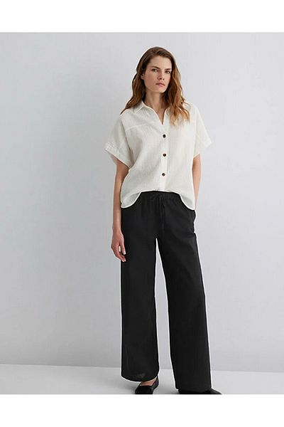 Mavi Linen Blended Black Women's Woven Trousers Dmk.101686.900.