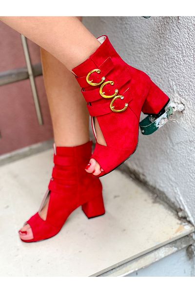 irmona Ellas Red Suet Buckle Summer Boots Sandals