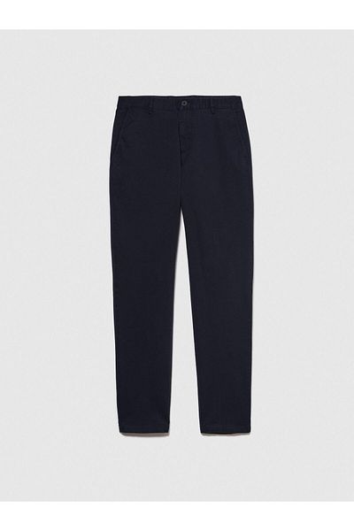 Sisley Stretch Cotton Belt Hole Slim Fit Pants Men's Navy Blue Trousers - 324P4Aihsf021