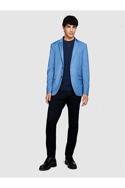 Sisley Stretch Cotton Belt Hole Slim Fit Pants Men's Black Trousers - 324P4Aihsf021